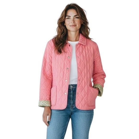 Vineyard Vines Jackets & Blazers - Vineyard Vines Quilted Pink Jacket Pineapple Print Lining Women's XSmall